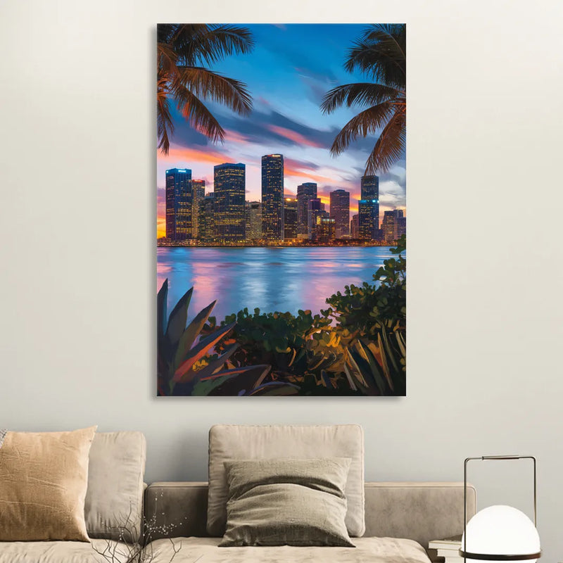 Miami Waterfront Skyline Sitting Room - Canvas Wall Art