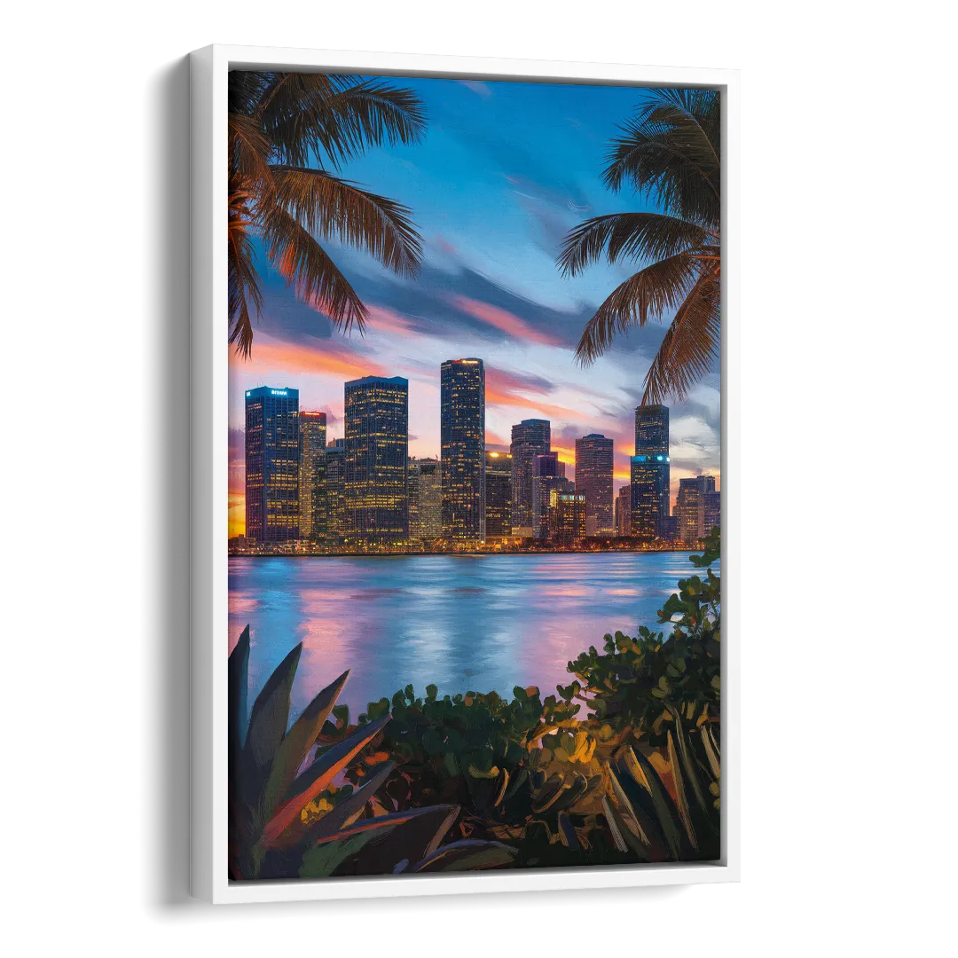 Miami Waterfront Skyline Side - White Canvas Wall Art