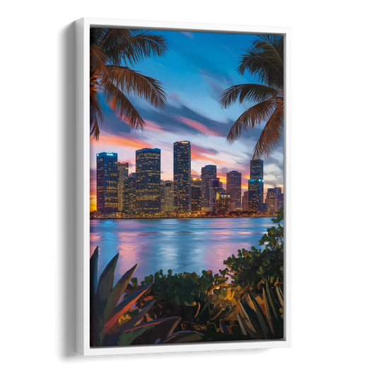 Miami Waterfront Skyline Side - White Canvas Wall Art