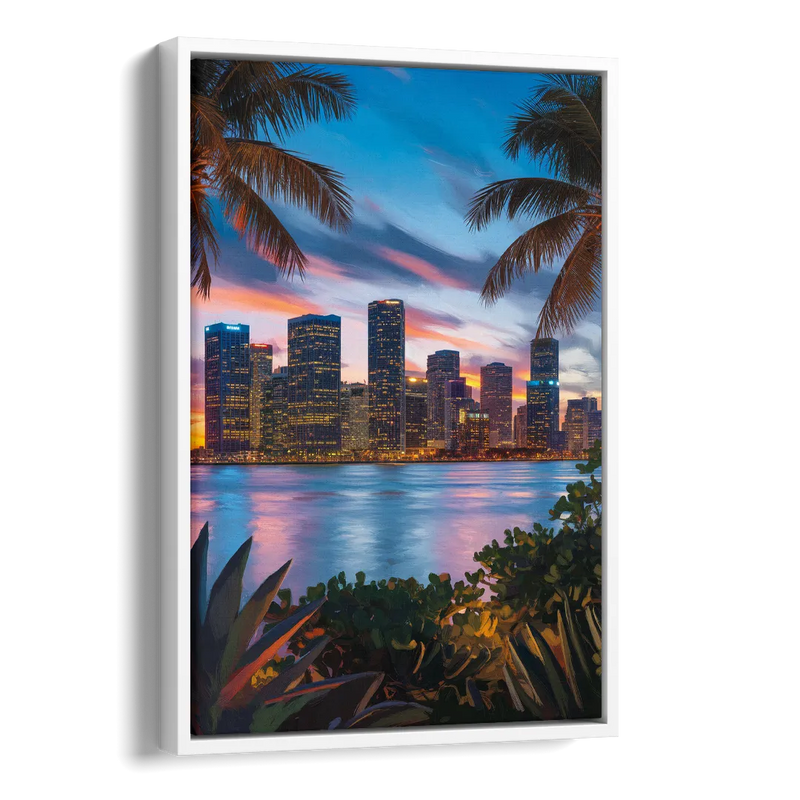 Miami Waterfront Skyline Side - White Canvas Wall Art