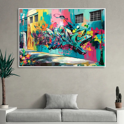 Miami Wynwood Murals Living Room - White Canvas Wall Art