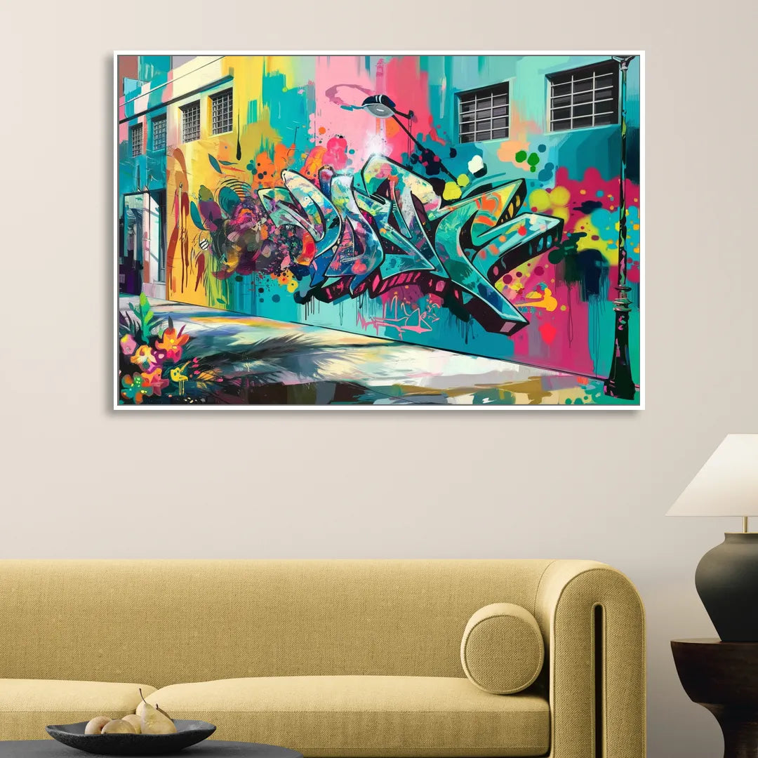 Miami Wynwood Murals Sitting Room - White Canvas Wall Art