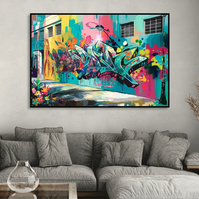 Miami Wynwood Murals Sitting Room - Black Canvas Wall Art