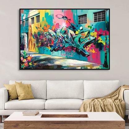 Miami Wynwood Murals Living Room - Black Canvas Wall Art