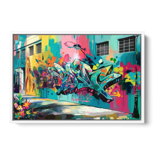 Miami Wynwood Murals - White Framed Canvas Wall Art - Front
