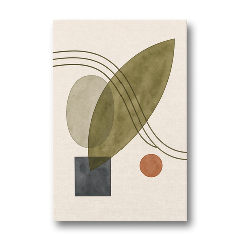 Mid Century Abstract Art with Leaning Olive Leaf