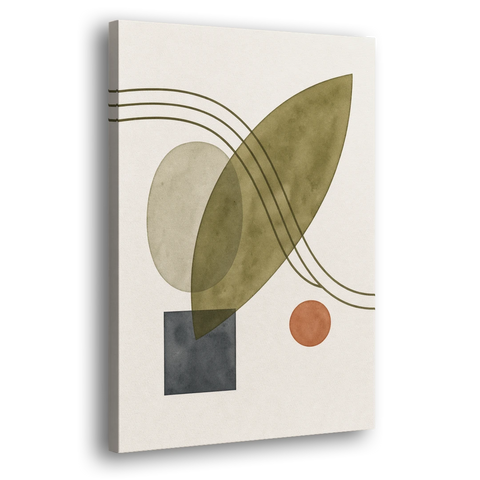 Mid Century Abstract Art with Leaning Olive Leaf - Canvas Wall Art - Side
