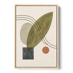 Mid Century Abstract Art with Leaning Olive Leaf - Oak Framed Canvas Wall Art - Front