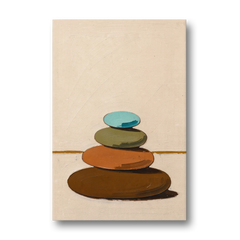 Mid Century Abstract Painting of a Leaning Pebble Cairn - Canvas Wall Art - Front