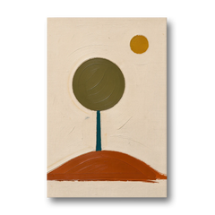 Mid Century Abstract Wall Art with Olive Circle Tree - Canvas Wall Art - Front