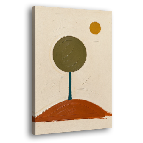 Mid Century Abstract Wall Art with Olive Circle Tree - Canvas Wall Art - Side