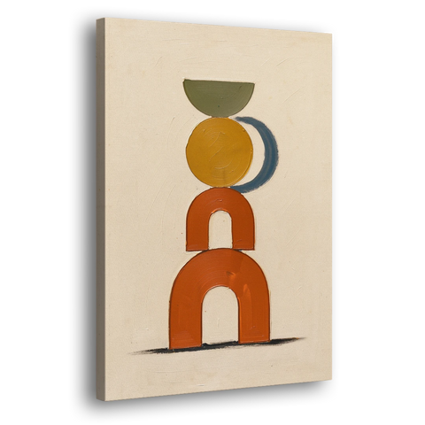 Mid Century Boho Wall Art of Stacked Clay Arches - Canvas Wall Art - Side