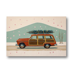 Mid Century Christmas Decor with a Woody Wagon - Canvas Wall Art - Front