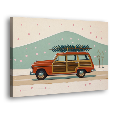 Mid Century Christmas Decor with a Woody Wagon - Canvas Wall Art - Side