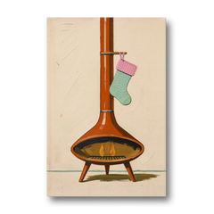 Mid-Century Christmas Wall Art of a Cone Fireplace - Canvas Wall Art - Front