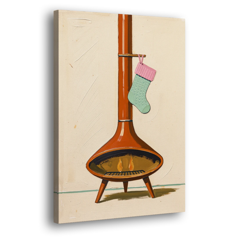 Mid-Century Christmas Wall Art of a Cone Fireplace - Canvas Wall Art - Side