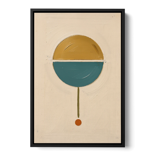 Mid Century Geometric Art with a Sliding Split Circle - Black Framed Canvas Wall Art - Front