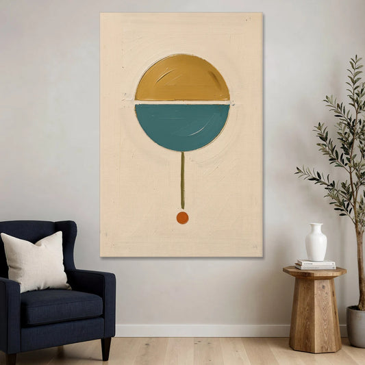Mid Century Geometric Art with a Sliding Split Circle - Canvas Wall Art - Sofa - 40x60