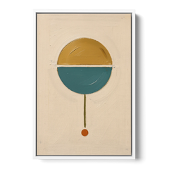 Mid Century Geometric Art with a Sliding Split Circle - White Framed Canvas Wall Art - Front