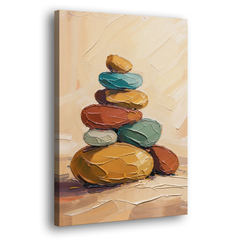 Mid Century Modern Abstract Ochre Pebble Cairn - Canvas Wall Art - Side