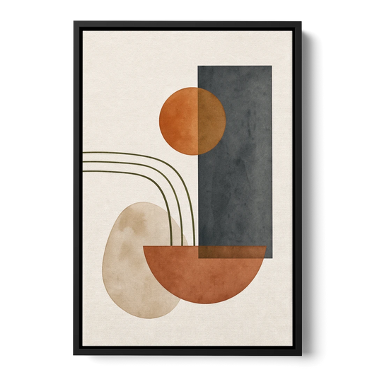 Mid Century Modern Abstract Painting with Slate Slab - Black Framed Canvas Wall Art - Front