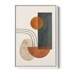 Mid Century Modern Abstract Painting with Slate Slab - White Framed Canvas Wall Art - Front