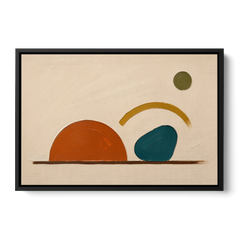 Mid Century Modern Art Half Circle With Teal Pebble - Black Framed Canvas Wall Art - Front