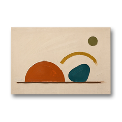 Mid Century Modern Art Half Circle With Teal Pebble - Canvas Wall Art - Front