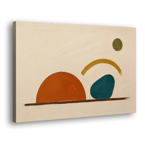 Mid Century Modern Art Half Circle With Teal Pebble - Canvas Wall Art - Side