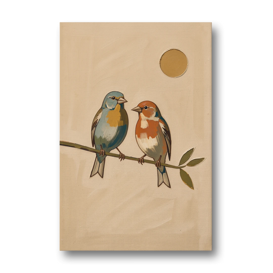 Mid Century Modern Art Prints with Two Songbirds - Canvas Wall Art - Front