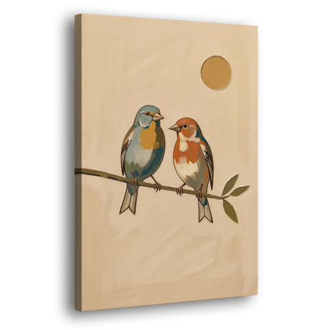 Mid Century Modern Art Prints with Two Songbirds - Canvas Wall Art - Side