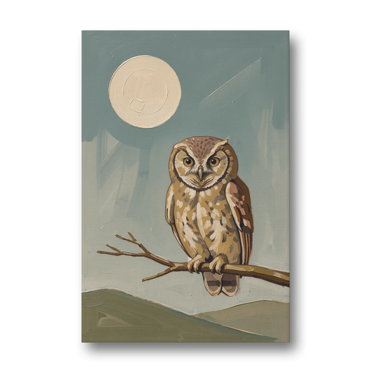 Mid Century Modern Gallery Wall Owl Under the Moon - Canvas Wall Art - Front