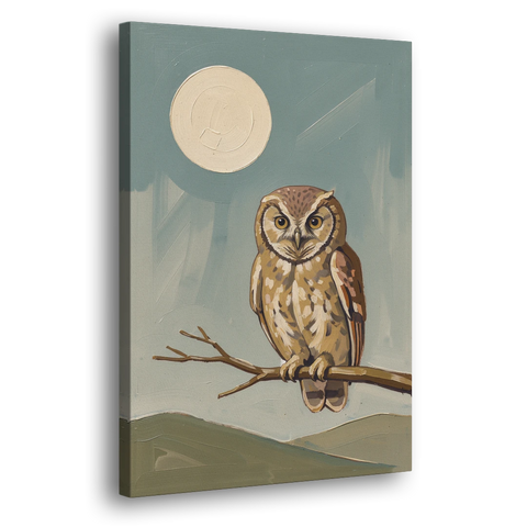 Mid Century Modern Gallery Wall Owl Under the Moon - Canvas Wall Art - Side