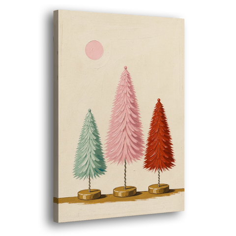 Mid Century Modern Holiday Decor of Bottle Brush Trees - Canvas Wall Art - Side