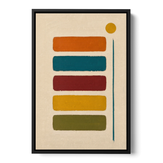 Mid Century Modern Home Decor with Five Stacked Swatches - Black Framed Canvas Wall Art - Front