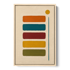 Mid Century Modern Home Decor with Five Stacked Swatches - Oak Framed Canvas Wall Art - Front