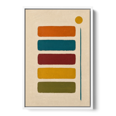 Mid Century Modern Home Decor with Five Stacked Swatches - White Framed Canvas Wall Art - Front
