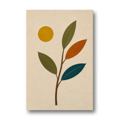 Mid Century Modern Paintings of Three Leaves and Sun - Canvas Wall Art - Front