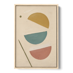 Mid Century Modern Prints of Three Tipping Half Moons - Oak Framed Canvas Wall Art - Front