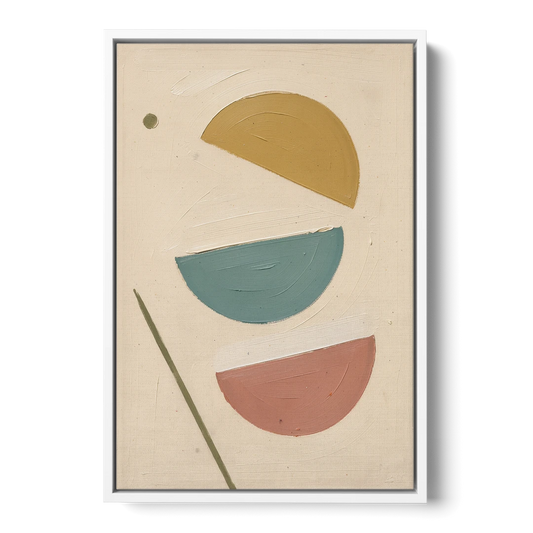 Mid Century Modern Prints of Three Tipping Half Moons - White Framed Canvas Wall Art - Front