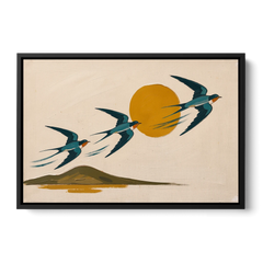 Mid Century Modern Wall Art for Living Room Swallows - Black Framed Canvas Wall Art - Front