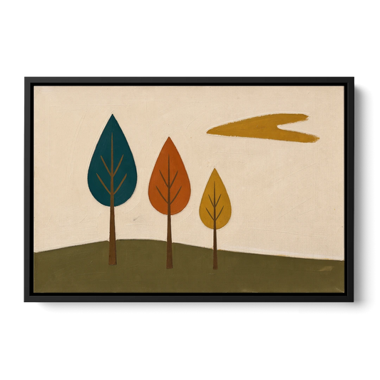 Mid Century Modern Wall Art of Three Trees - Black Framed Canvas Wall Art - Front