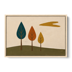Mid Century Modern Wall Art of Three Trees - Oak Framed Canvas Wall Art - Front