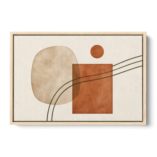 Mid Century Modern Wall Decor Pebble and Olive Arcs - Oak Framed Canvas Wall Art - Front