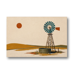 Mid Century Modern Western Art Windmill and Stock Tank - Canvas Wall Art - Front