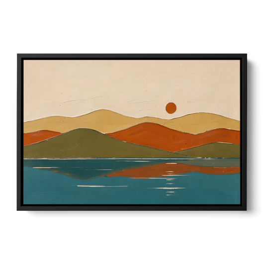 Mid Century Wall Art of Dome Hills at Sunrise - Black Framed Canvas Wall Art - Front