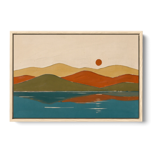 Mid Century Wall Art of Dome Hills at Sunrise - Oak Framed Canvas Wall Art - Front