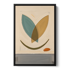 Mid Century Wall Decor with Teal and Ochre Leaves - Black Framed Canvas Wall Art - Front