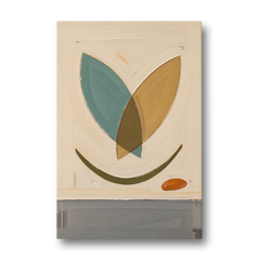 Mid Century Wall Decor with Teal and Ochre Leaves - Canvas Wall Art - Front