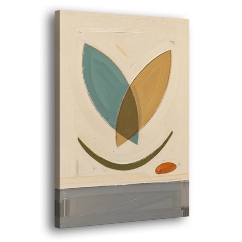 Mid Century Wall Decor with Teal and Ochre Leaves - Canvas Wall Art - Side